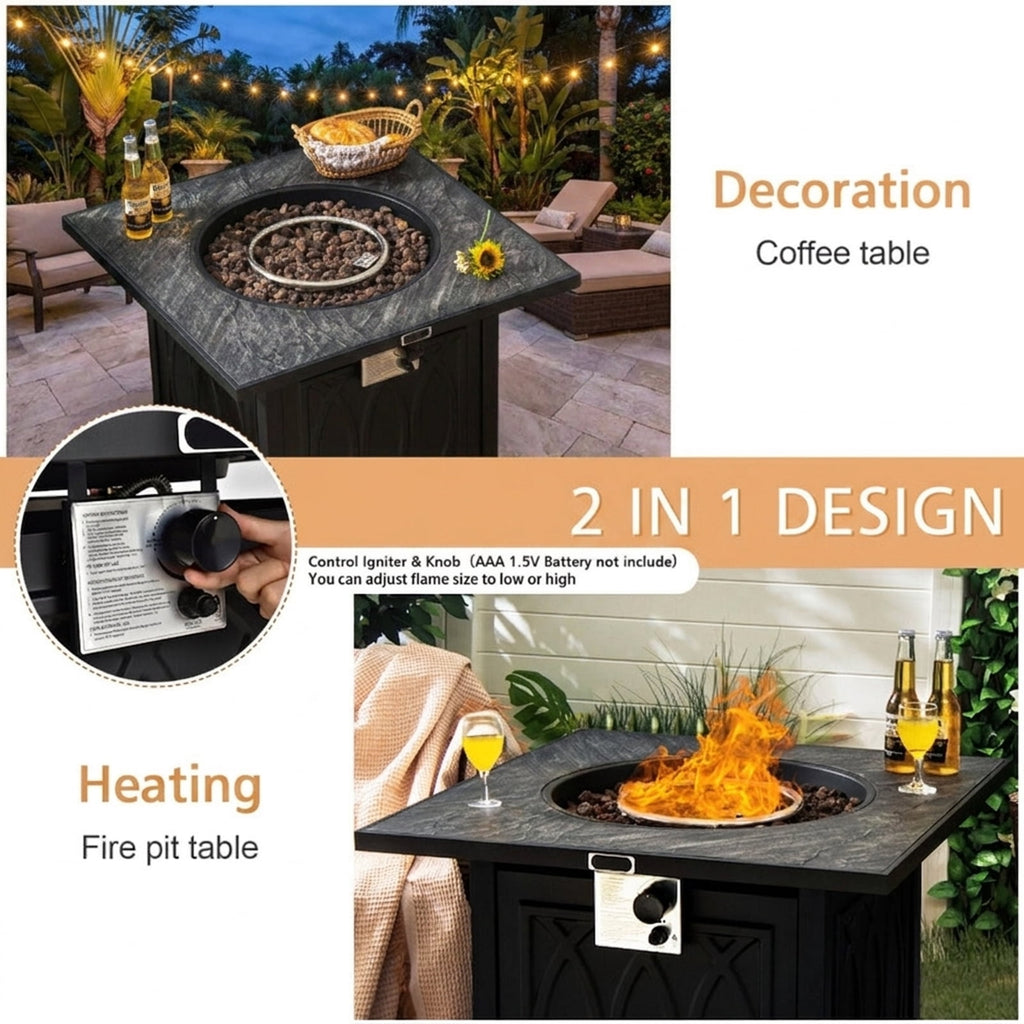 Biotree 32 Inch Propane Fire Pit Table Square Tabletop with Lava Rocks Cover 50000 BTU for Outdoor Patio Backyard Garden Camping, Black