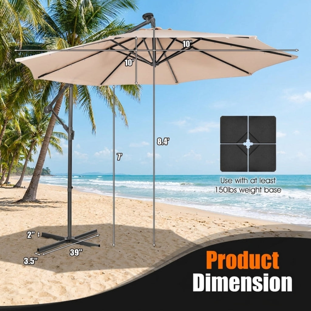 Biotree 10 FT Patio Umbrella, Patio Solar Powered Cantilever Umbrella with Tilting System for Patio Garden Backyard Pool, Beige