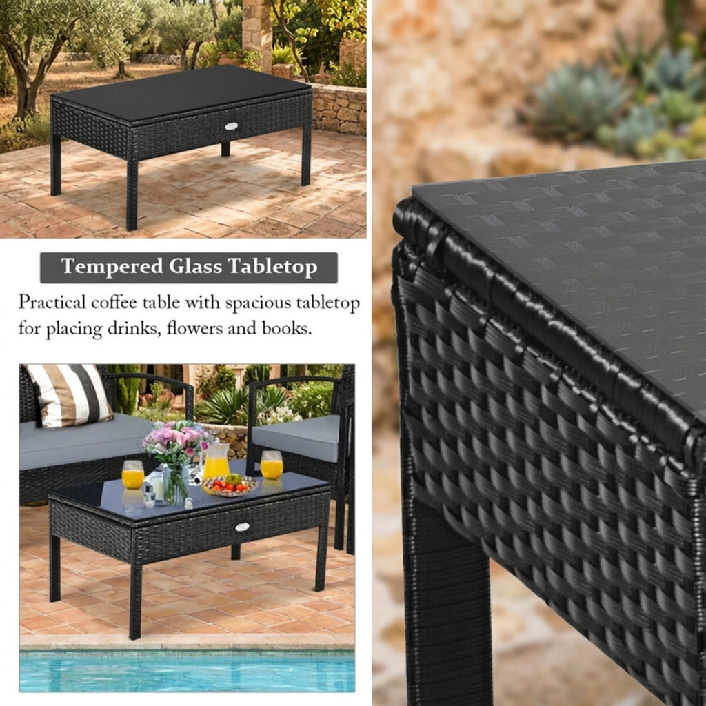 Biotree 4 Pieces Patio Rattan Cushioned Furniture Set Outdoor Conversation Set for Garden Backyard PorchGray
