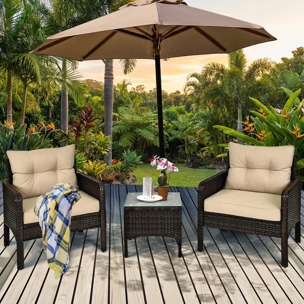 Biotree 3-Piece Patio Rattan Conversation Set-Beige
