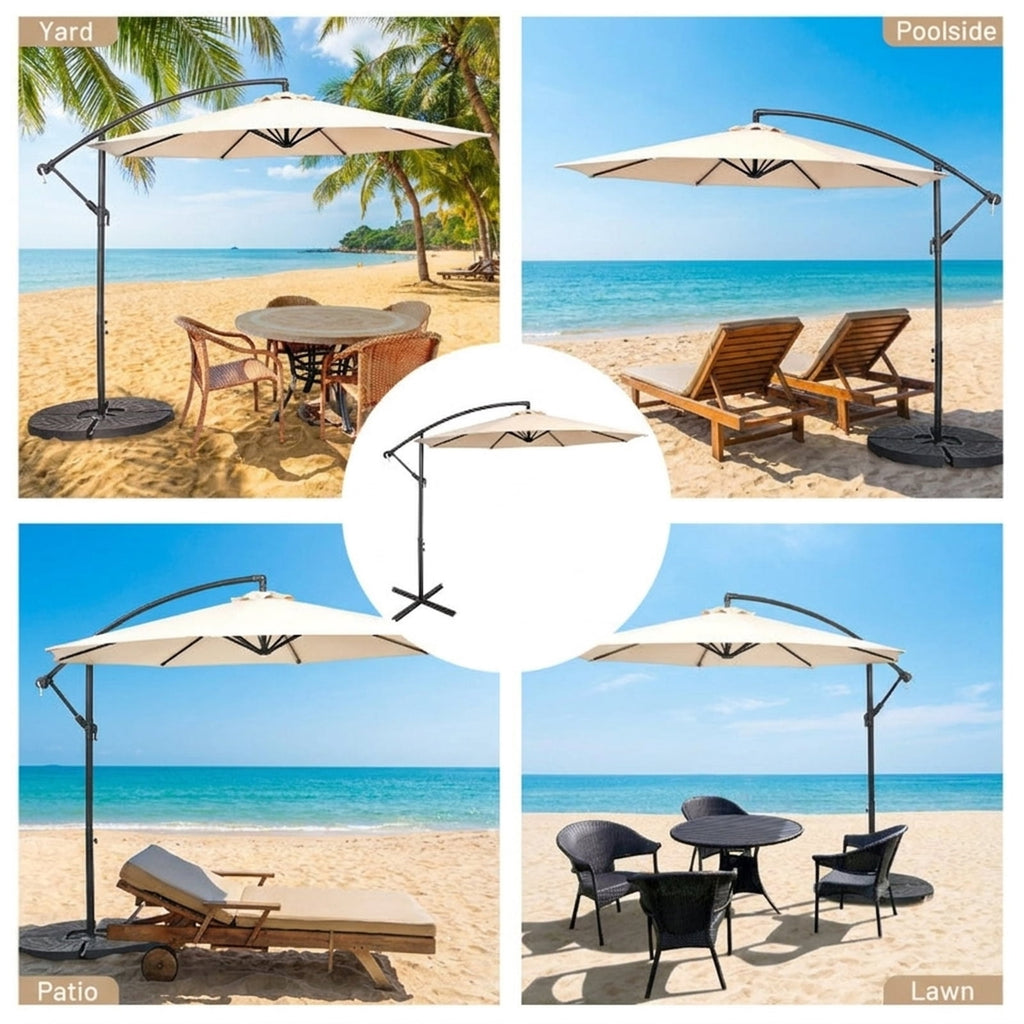 Biotree 10 ft Cantilever Offset Patio Umbrella 8-Rib Outdoor Shade - Beige - UV Protection with Cross Base