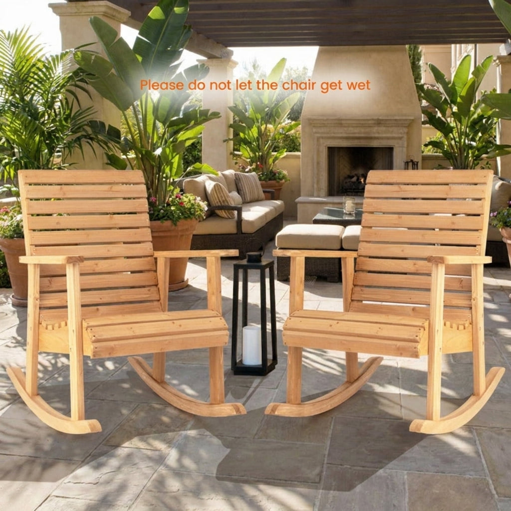 Biotree Outdoor Fir Wood Rocking Chair with High Backrest Stackable Patio Chair for Garden BackyardBrown