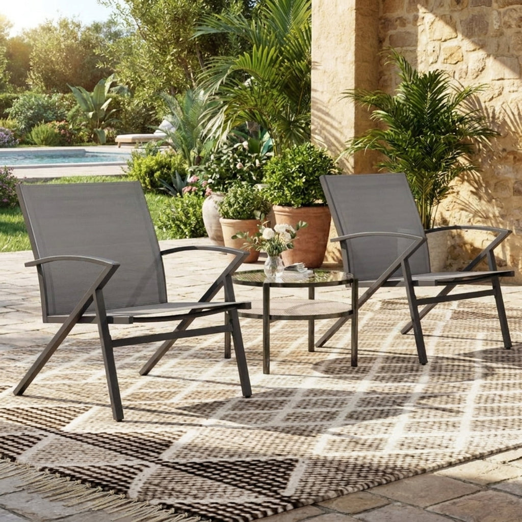 Biotree Patio Chairs Set of 2 Lawn Chairs with Heavy Duty Metal Frame Stackable Patio Chair for Garden BackyardGrey
