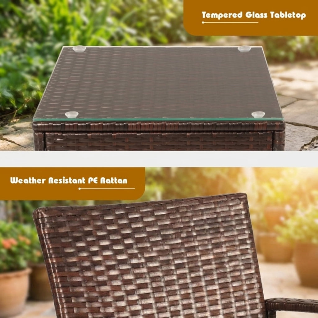 Biotree 3 Pcs Patio Conversation Rattan Furniture Set with Glass Top Coffee Table and CushionsGray
