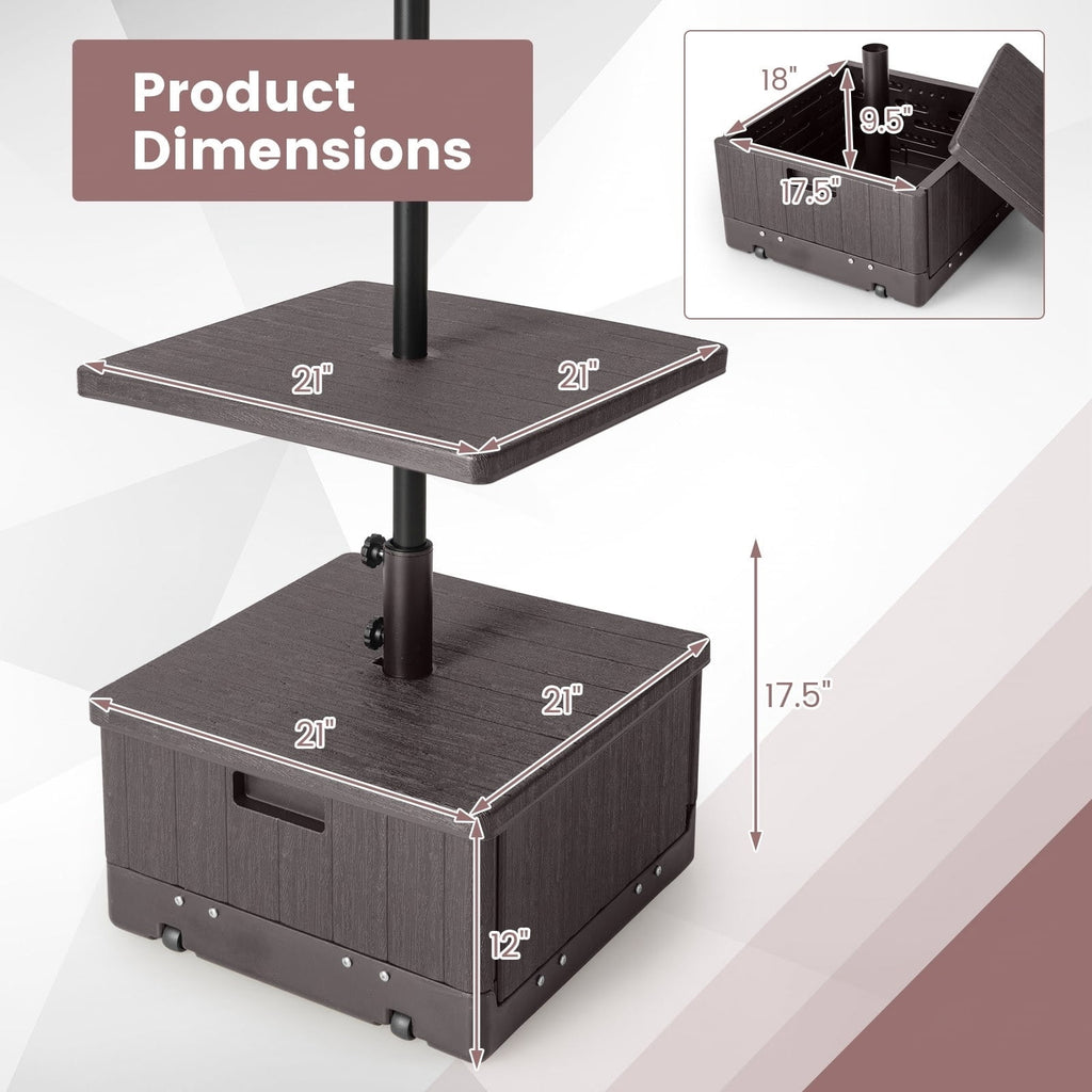 Biotree 175 LBS Outdoor Fillable Umbrella Base with Table Tray-Brown Deck Garden Pool Outdoor Living