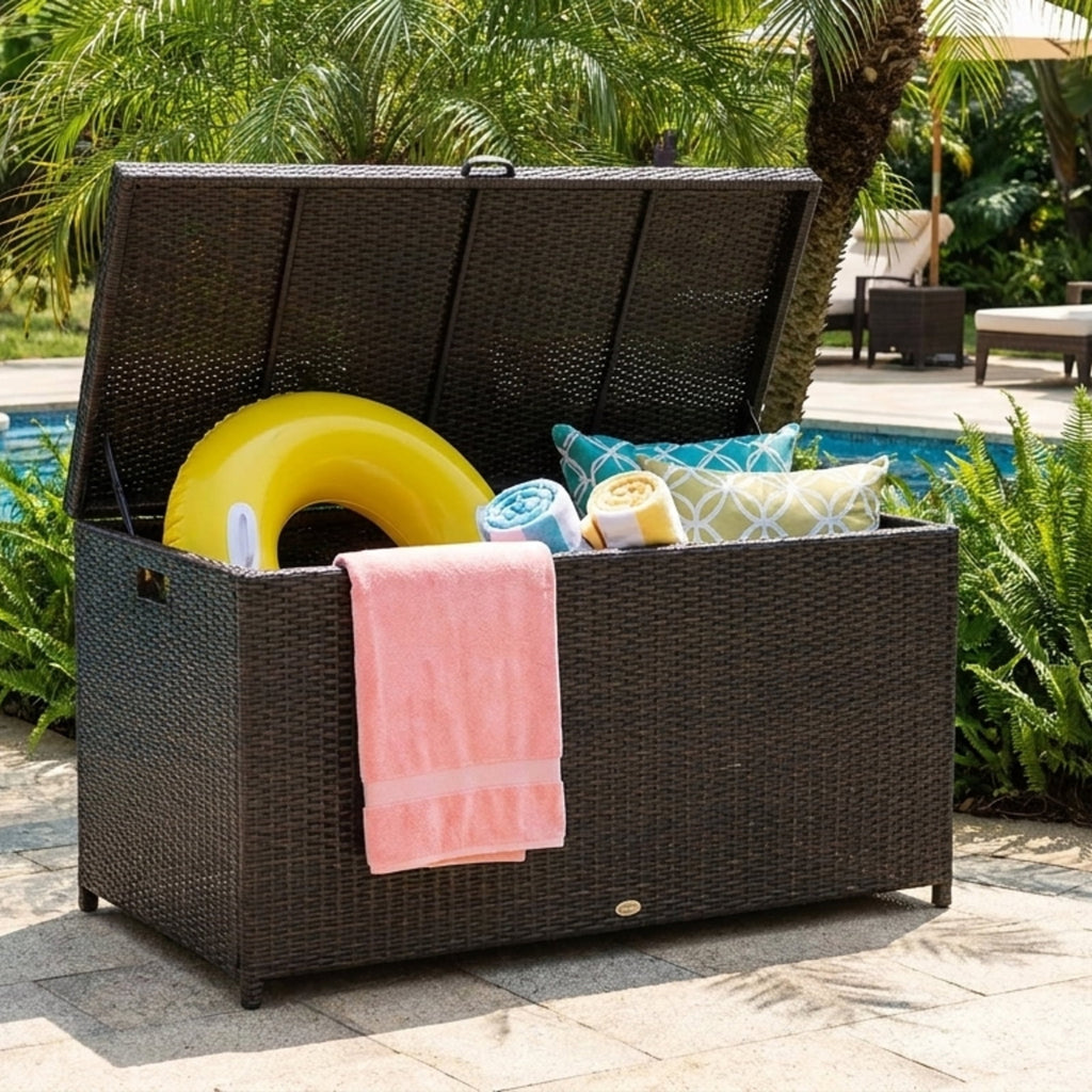 Biotree 88 Gallon Garden Patio Rattan Storage Container Box Outdoor Waterproof for Patio Deck Garden Cushions, Black