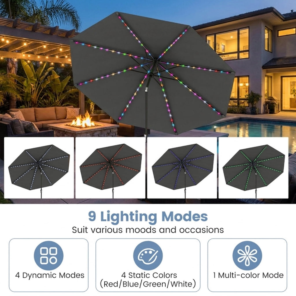 Biotree 10 ft Market Patio Umbrella with Crank and Tilt, 8 Sturdy Ribs, Vented Canopy - Gray for Backyard
