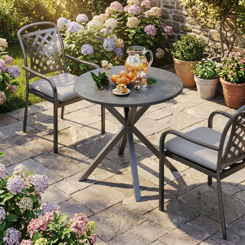 Biotree 33.5 Inch Round Patio Bistro Table with Wood-Like Top and X-Shaped Legs, Gray