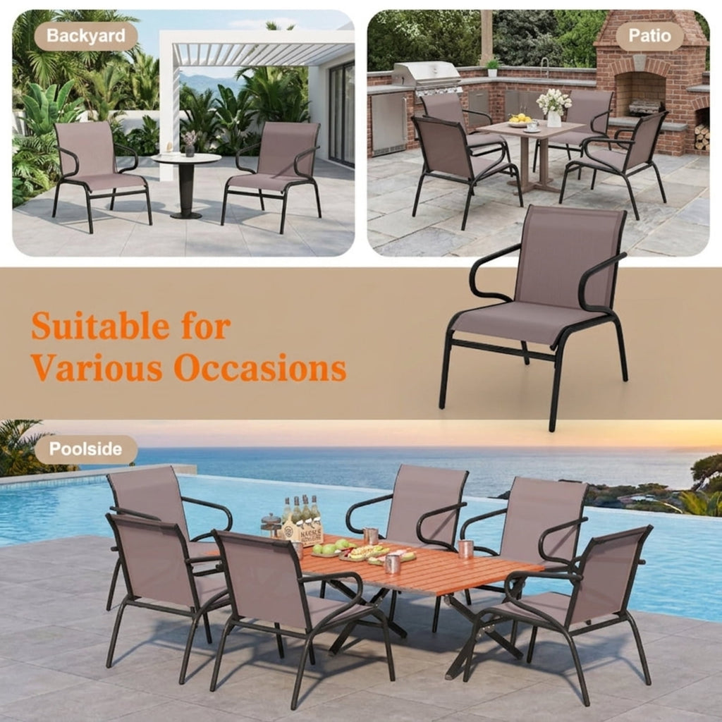 Biotree Modern Patio Chairs Set of 2 with Breathable Fabric for Porch Stackable Patio Chair for Garden BackyardCoffee