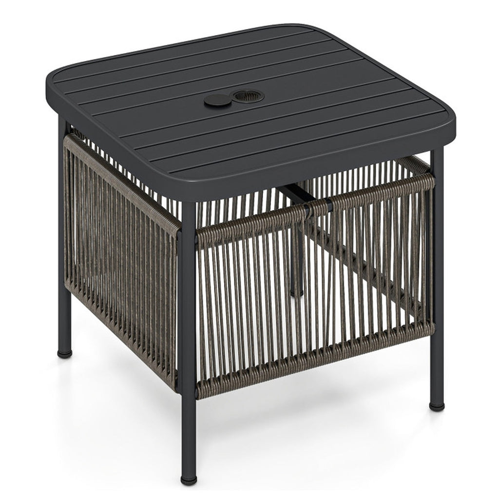 Biotree Outdoor Side Table with Umbrella Hole and Storage Shelf, Black