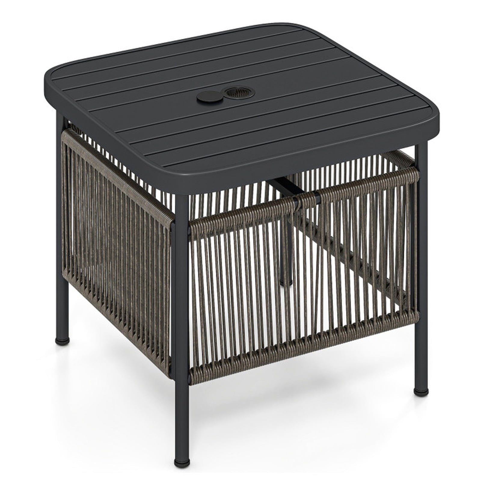 Biotree Outdoor Side Table with Umbrella Hole and Storage Shelf, Black