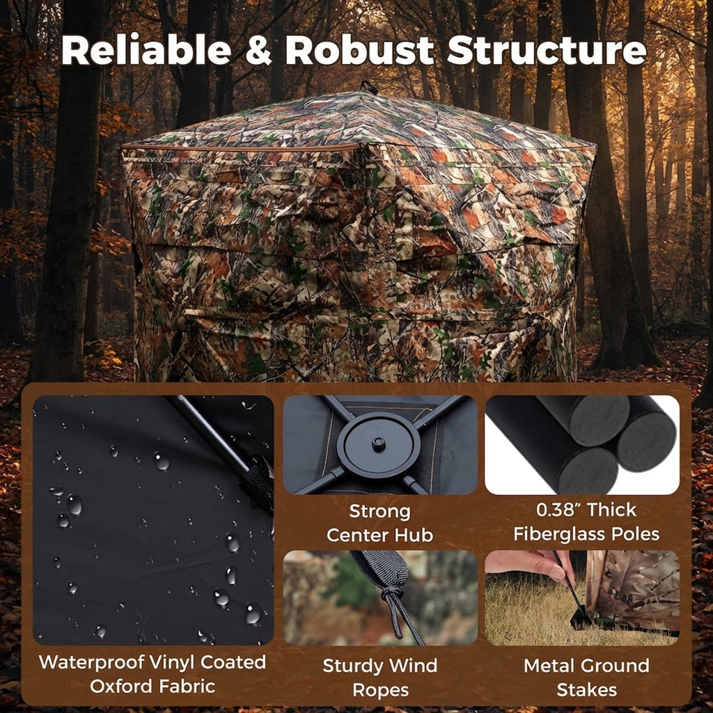 Biotree 2-6 Person Portable Pop Up Hunting Blind with Storage Pockets for Ground Deer Turkey Hunting