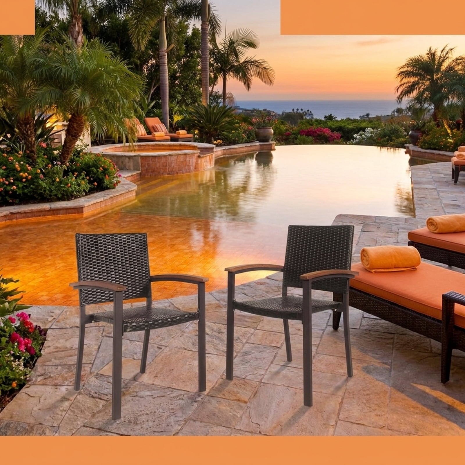 Biotree Set of 2 Outdoor Patio PE Rattan Dining Chairs Stackable Patio Chair for Garden Backyard
