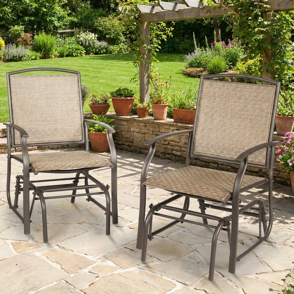 Biotree 2 Pieces Patio Swing Single Glider Chair Rocking Seating Stackable Patio Chair for Garden BackyardBrown