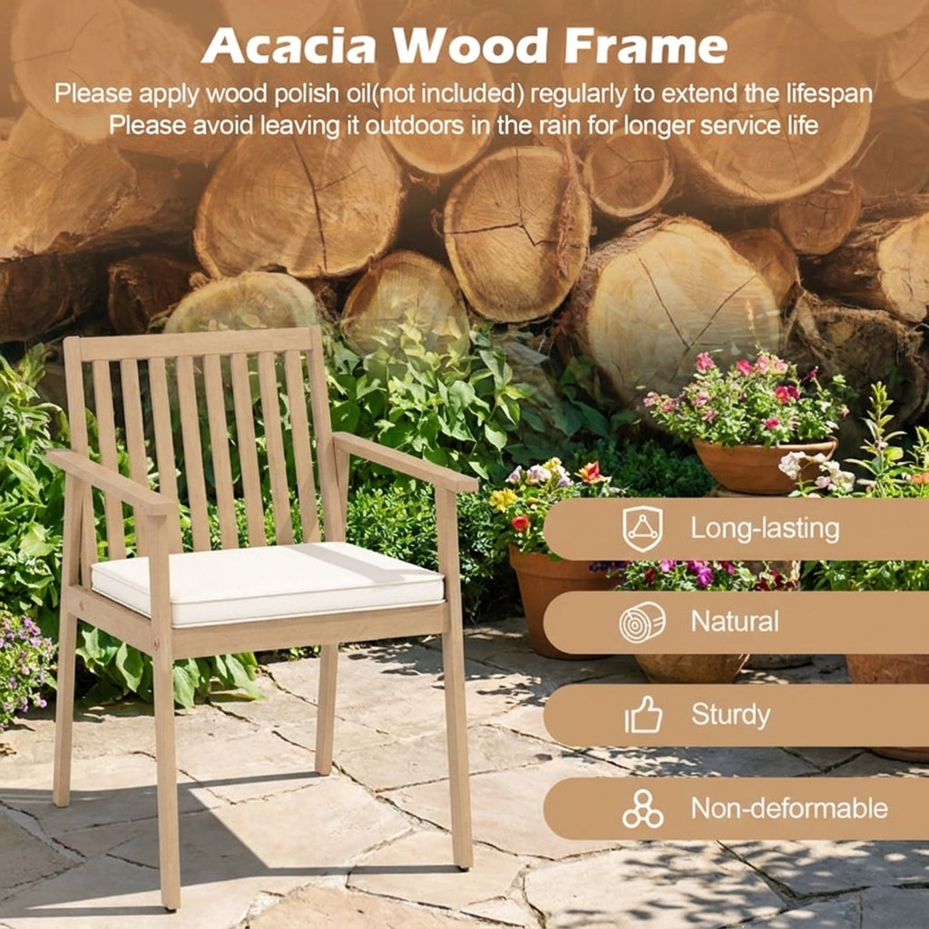 Biotree 2 Pieces Patio Dining Chairs Outdoor Acacia Wood Chairs with Removable Padded Cushion Stackable Patio Chair for Garden BackyardOak