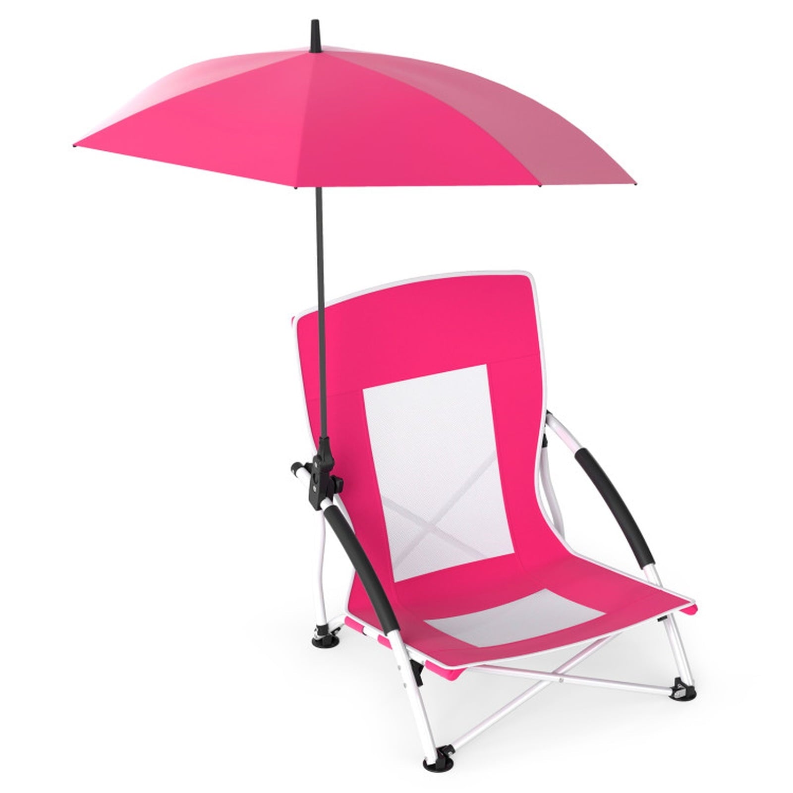 Biotree 2 Pack Beach Umbrella Chair for Adults with Adjustable Parasol Stackable Patio Chair for Garden BackyardPink