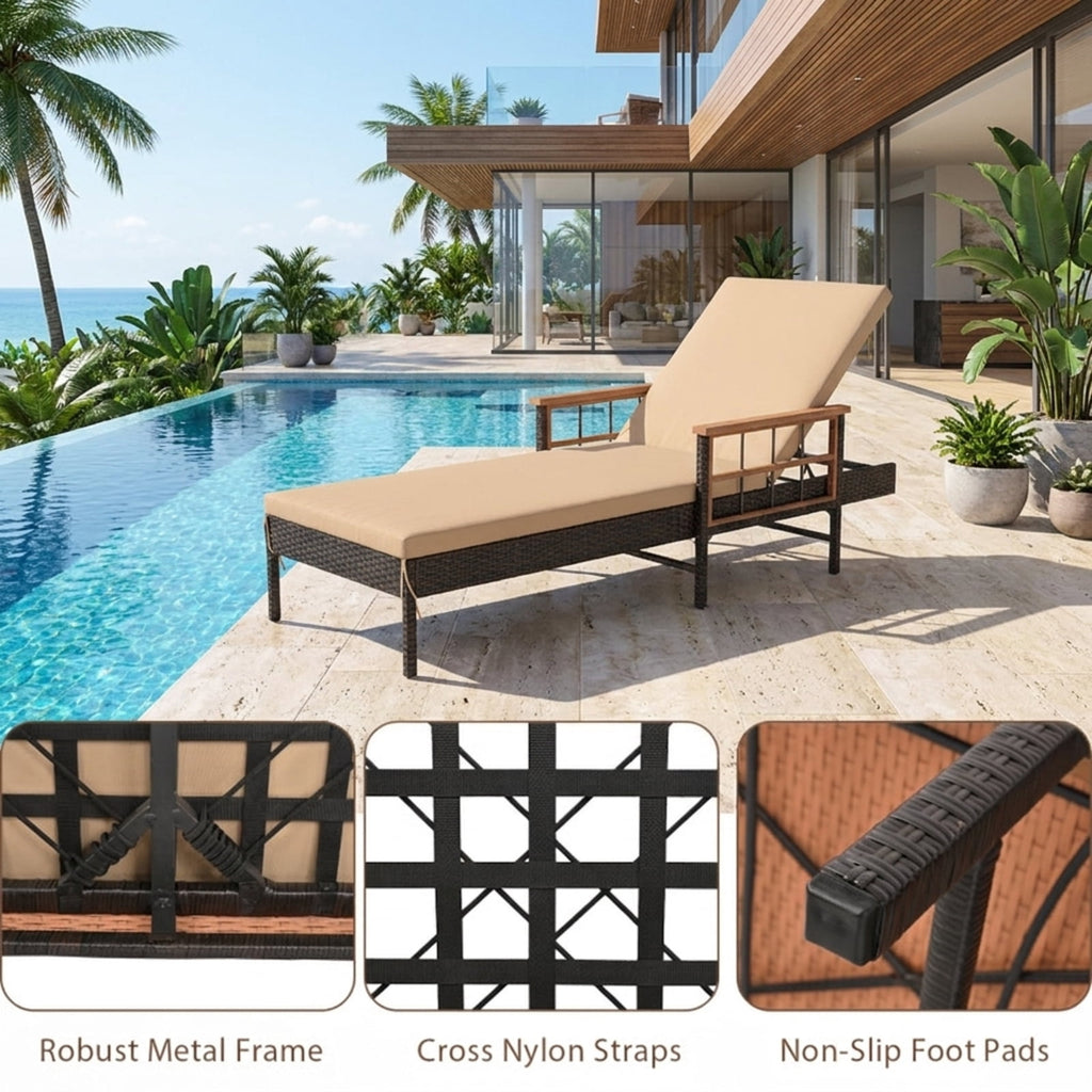 Biotree Outdoor Reclining Lounger Chair with 4-Level Adjustable Backrest Stackable Patio Chair for Garden BackyardBeige