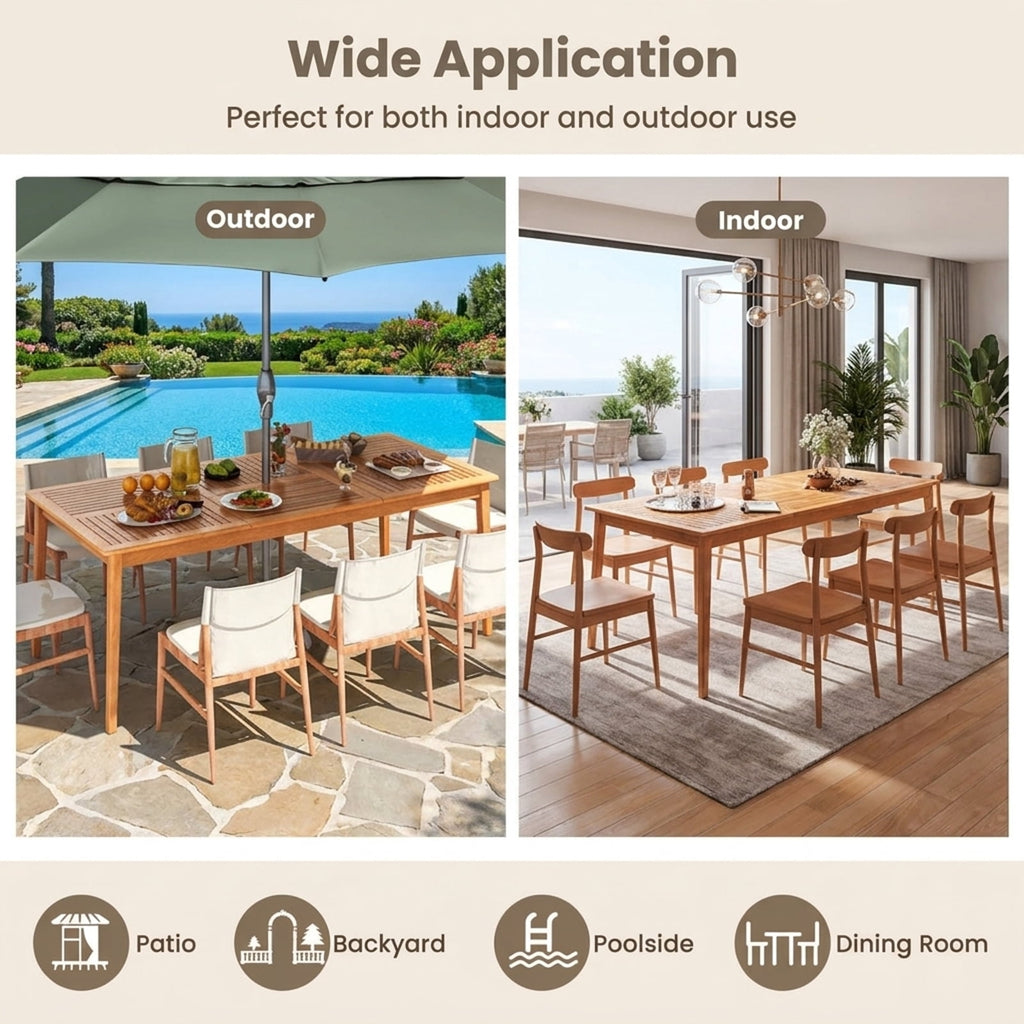 Biotree 79-Inch 8-Person Outdoor Acacia Wood Dining Rectangular Bistro Table with Umbrella Hole, Natural