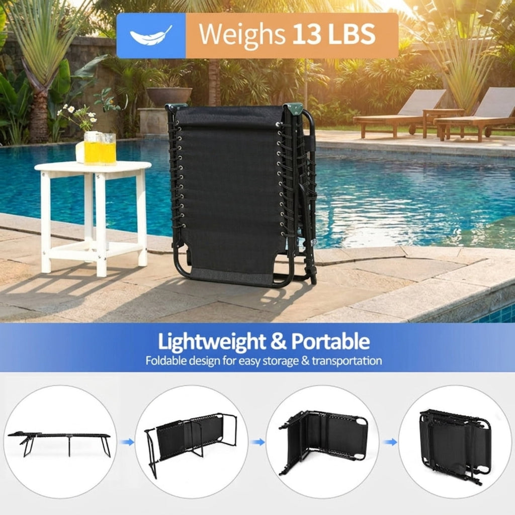 Biotree Foldable Recline Lounge Chair with Adjustable Backrest and Footrest Stackable Patio Chair for Garden BackyardBlack