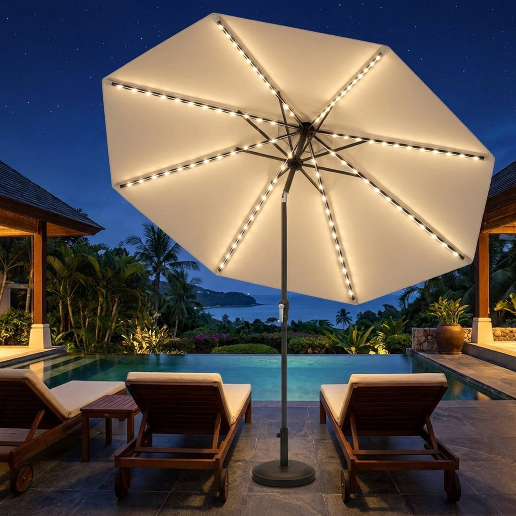 Biotree 10 ft Market Patio Umbrella with Crank and Tilt, 8 Sturdy Ribs, Vented Canopy - Beige for Backyard