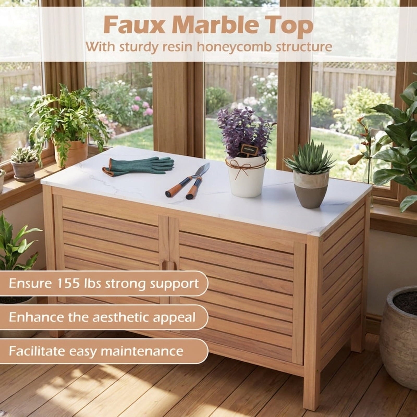 Biotree Patio Storage Cabinet 2 Outdoor Waterproof for Patio Deck Garden Cushions, Natural