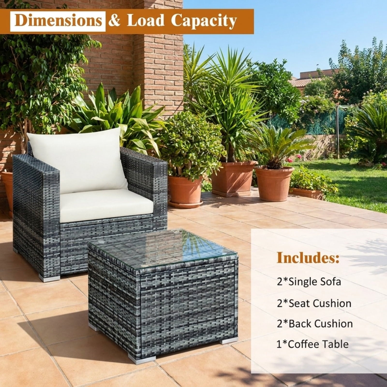 Biotree 3 Pcs Patio Rattan Furniture Bistro Sofa Set with Cushioned Outdoor Conversation Set for Garden Backyard PorchWhite