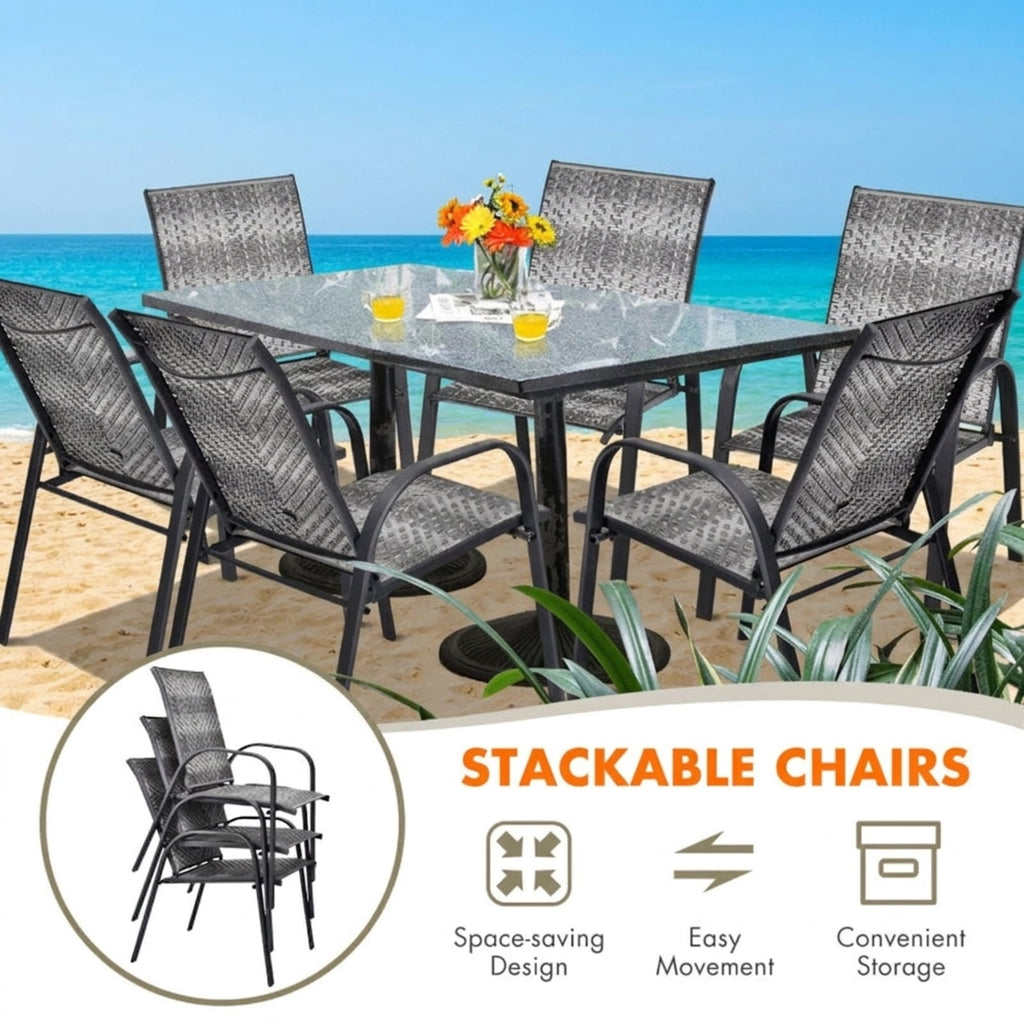 Biotree Set of 6 Outdoor PE Wicker Stackable Chairs with Sturdy Steel Frame Stackable Patio Chair for Garden BackyardGray