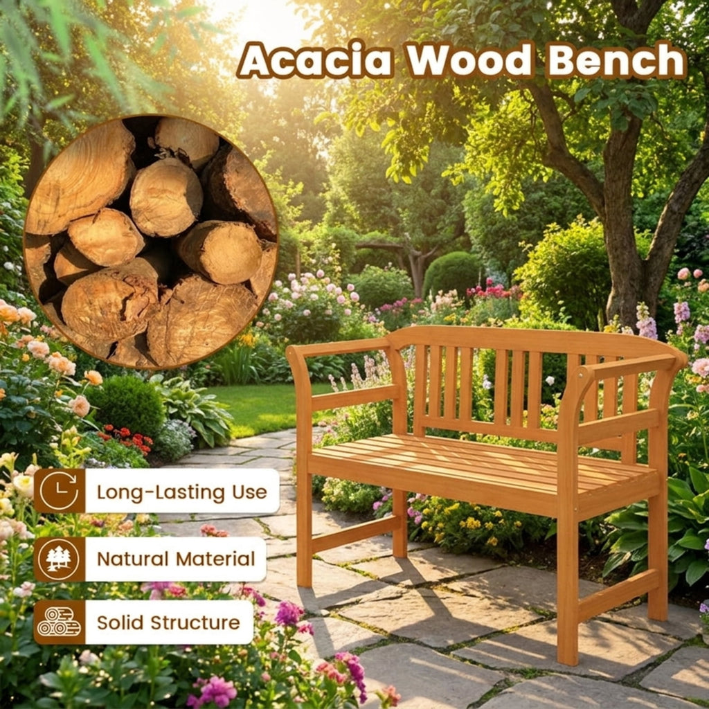 Biotree Acacia Wood 2-Person Patio Loveseat with Backrest and Armrests Stackable Patio Chair for Garden BackyardNatural