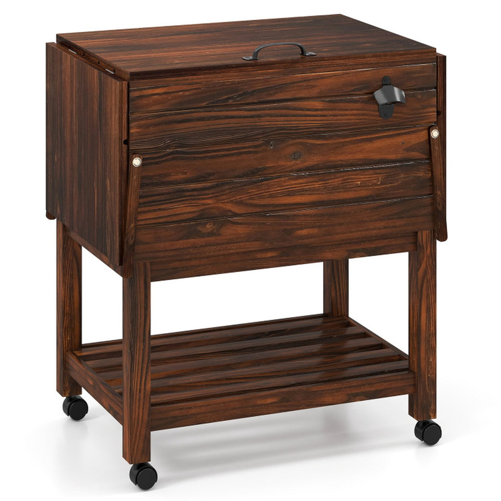Biotree 54 Quart Wooden Cooler Cart for Patio with Shelves Rolling Ice Chest with Drain Plug Outdoor Cooler Cart, Brown