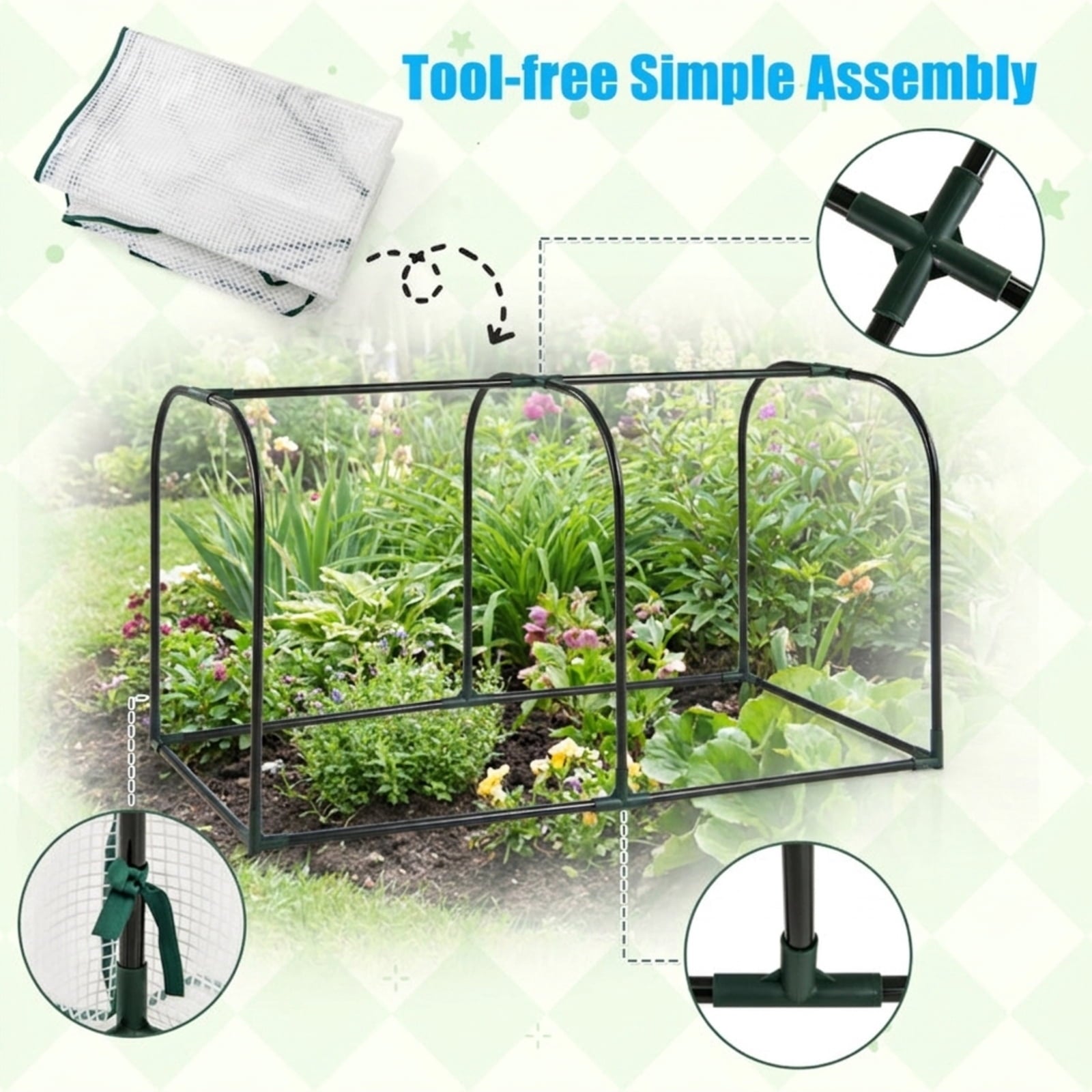 Biotree Mini Tunnel Greenhouse with Roll-up Zipper Door for Outdoor Garden Backyard Patio Vegetables Flowers, White