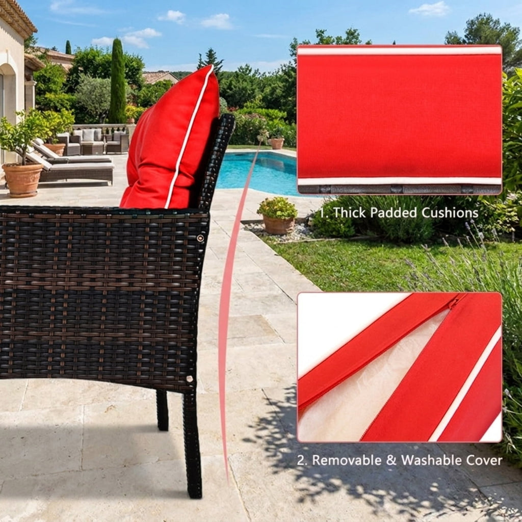 Biotree 5 Pieces Patio Rattan Sofa Ottoman Furniture Set with Cushions Outdoor Conversation Set for Garden Backyard PorchRed