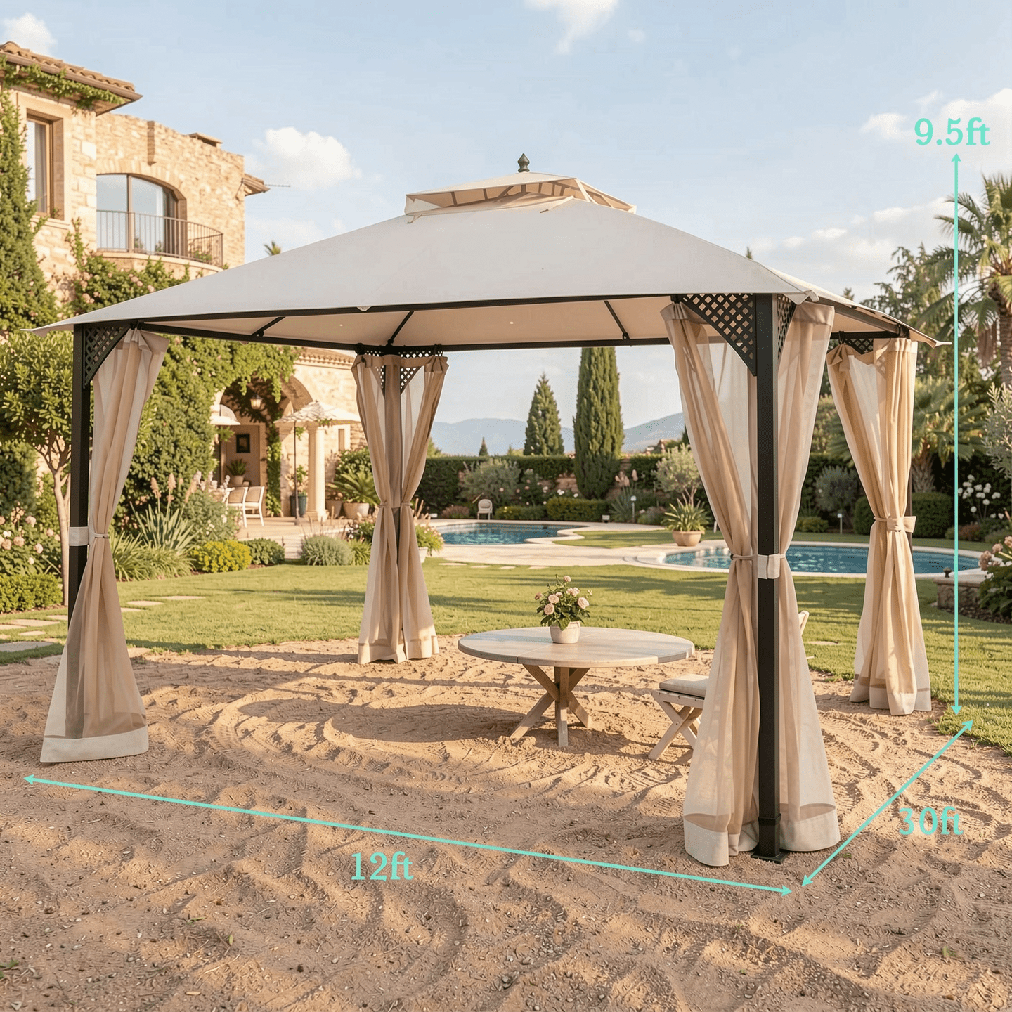 Biotree 12 x 10 Feet Outdoor Double Top Patio Gazebo Beige - Outdoor Patio Backyard Garden Shade Canopy Shelter