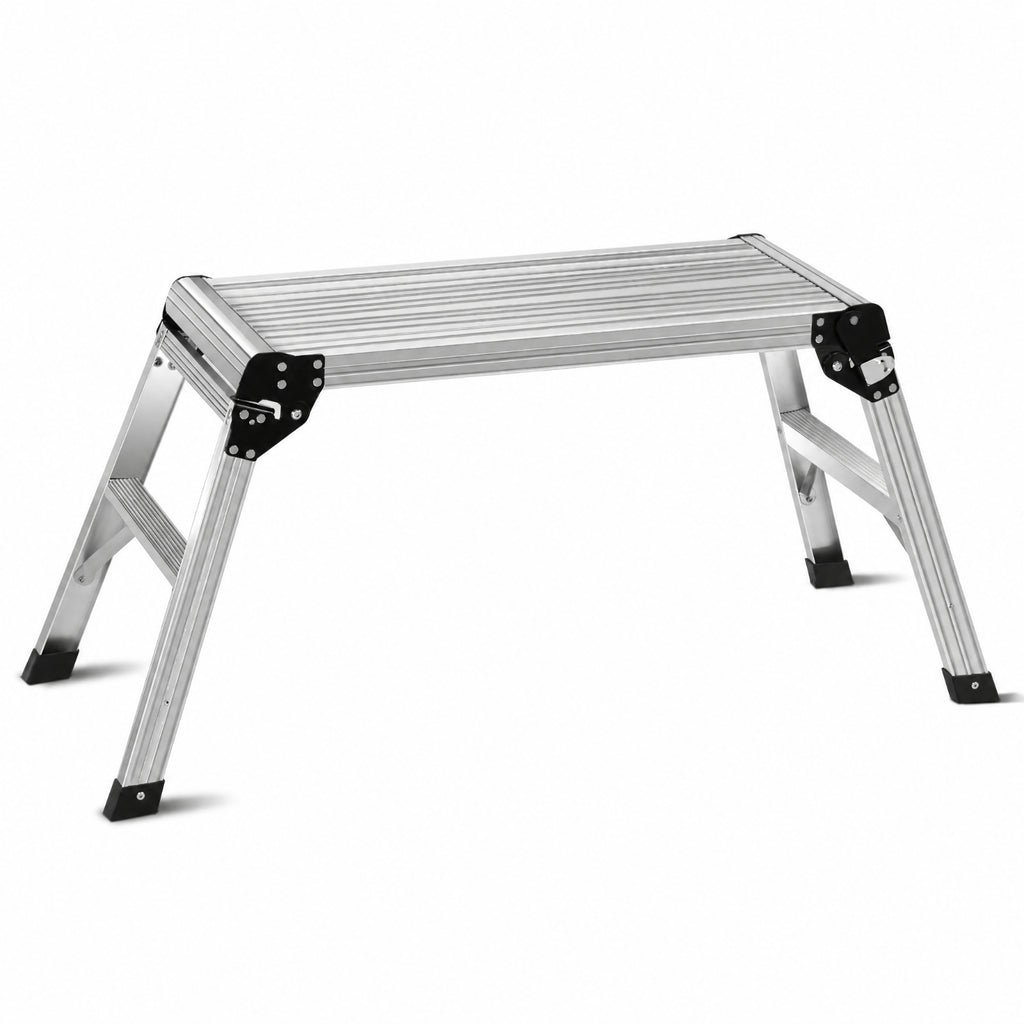 Biotree Folding Aluminum Work Platform Ladder with 330 lb Capacity, 29.5 x 12-Inch Anti-Slip Surface and Locking Legs for Home Maintenance, Silver