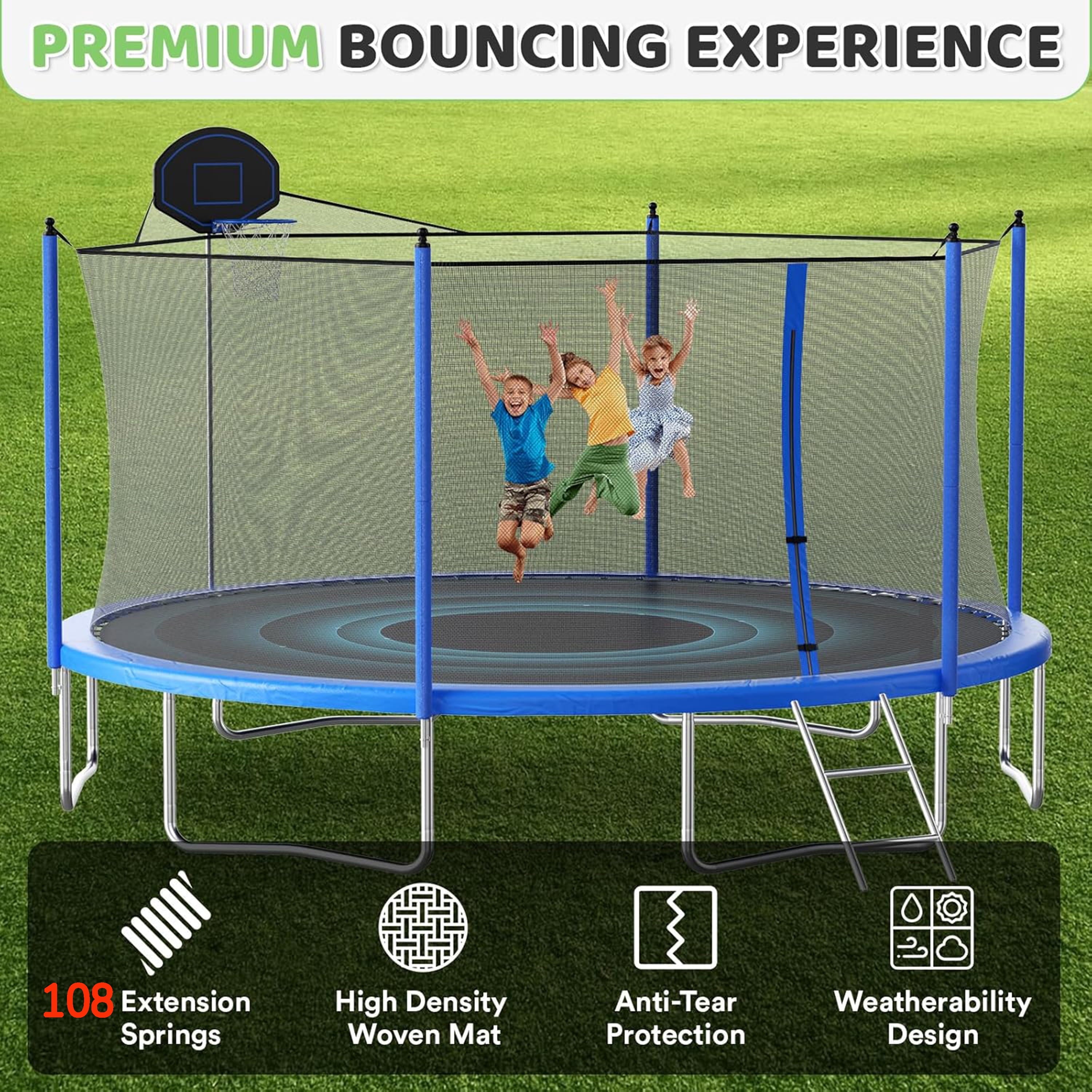 Biotree 16 FT Trampoline for Kids and Adults, Outdoor Trampoline with Basketball Hoop Safety Enclosure Net,Large Load Capacity Heavy-Duty Jumping Trampoline for Boys and Girls