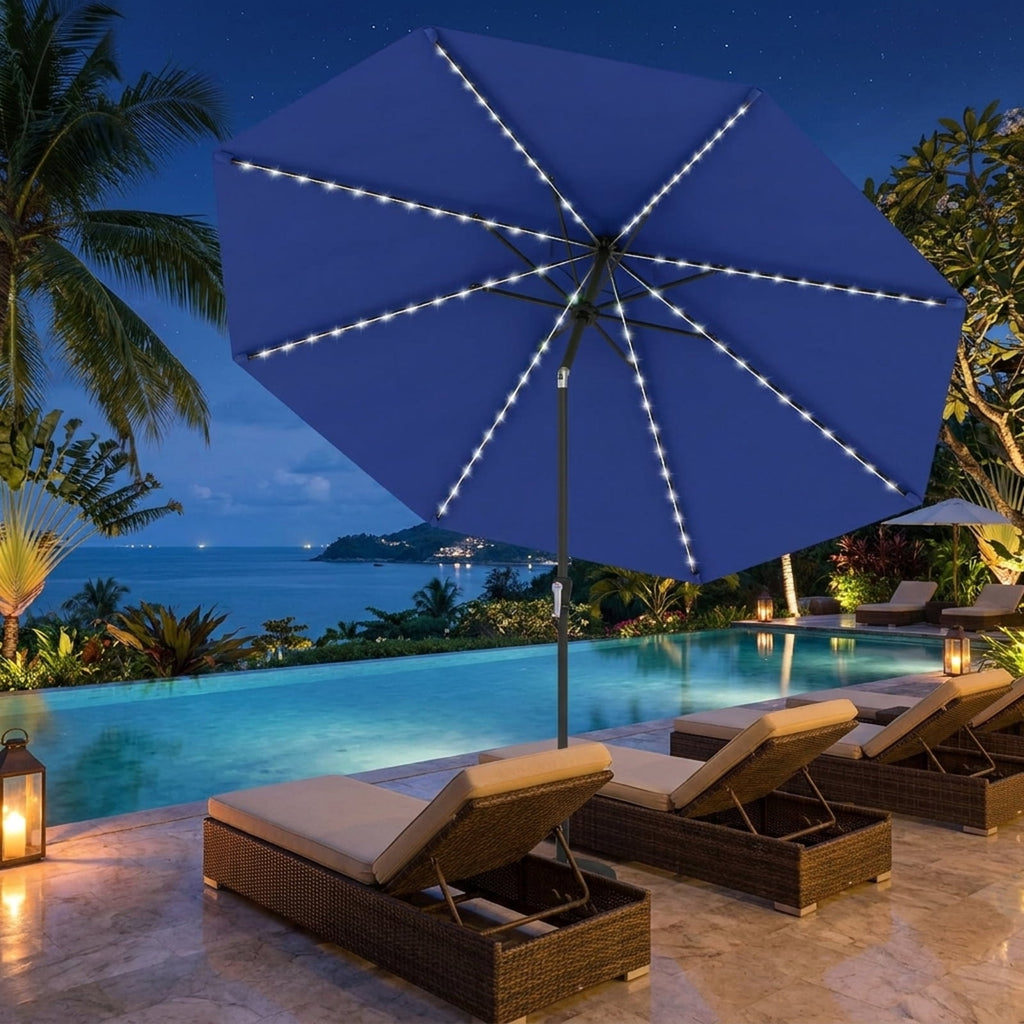 Biotree 10 ft Market Patio Umbrella with Crank and Tilt, 8 Sturdy Ribs, Vented Canopy - Navy Blue for Backyard