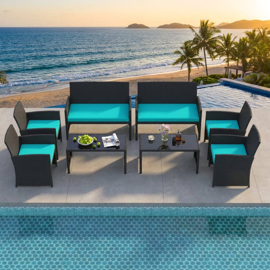 Biotree 4 Pieces Patio Furniture Set with Tempered Glass Tabletop and Removable Cushion Outdoor Conversation Set for Garden Backyard PorchTurquoise