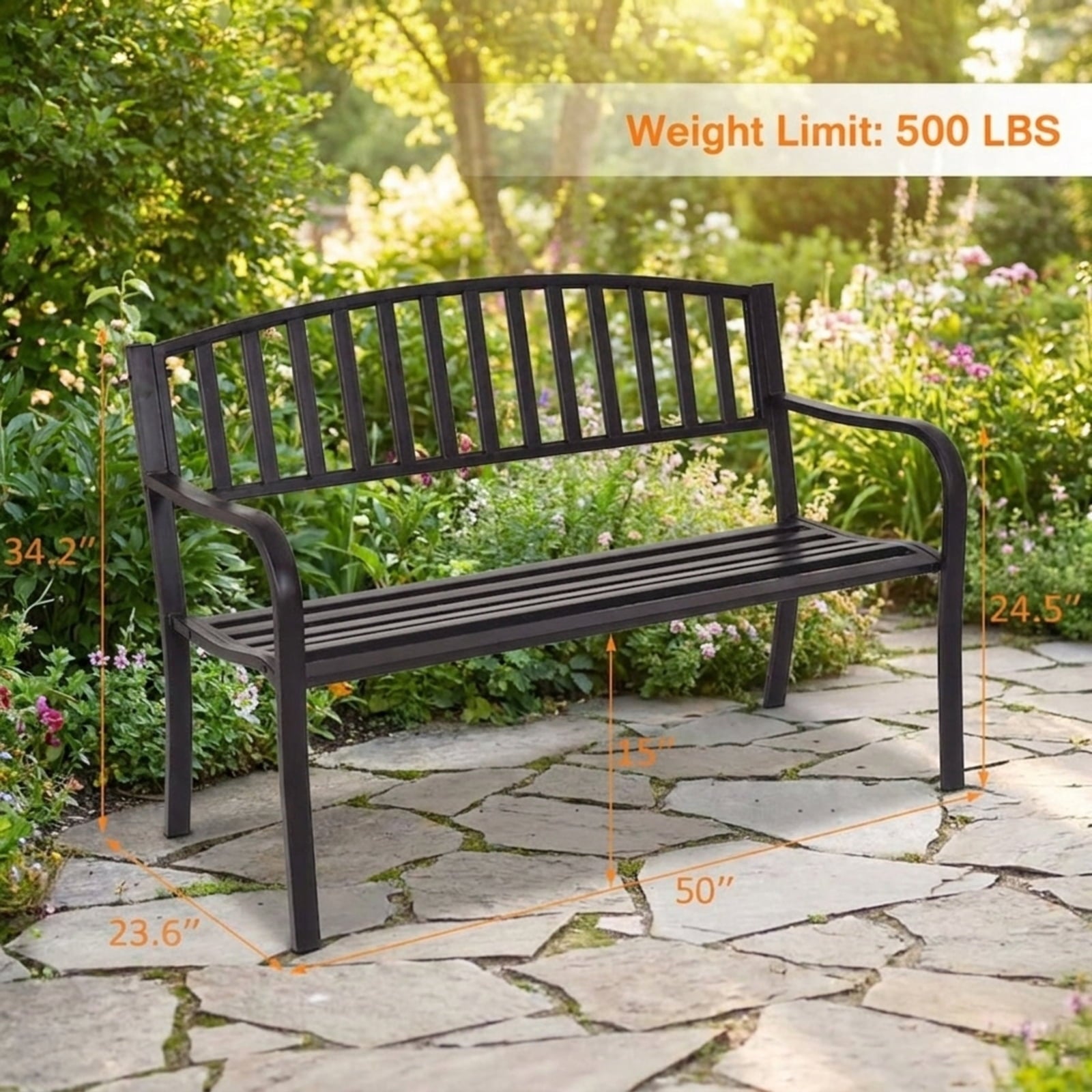 Biotree 50 Inch Patio Garden Bench Loveseats for Outdoor Stackable Patio Chair for Garden BackyardBlack