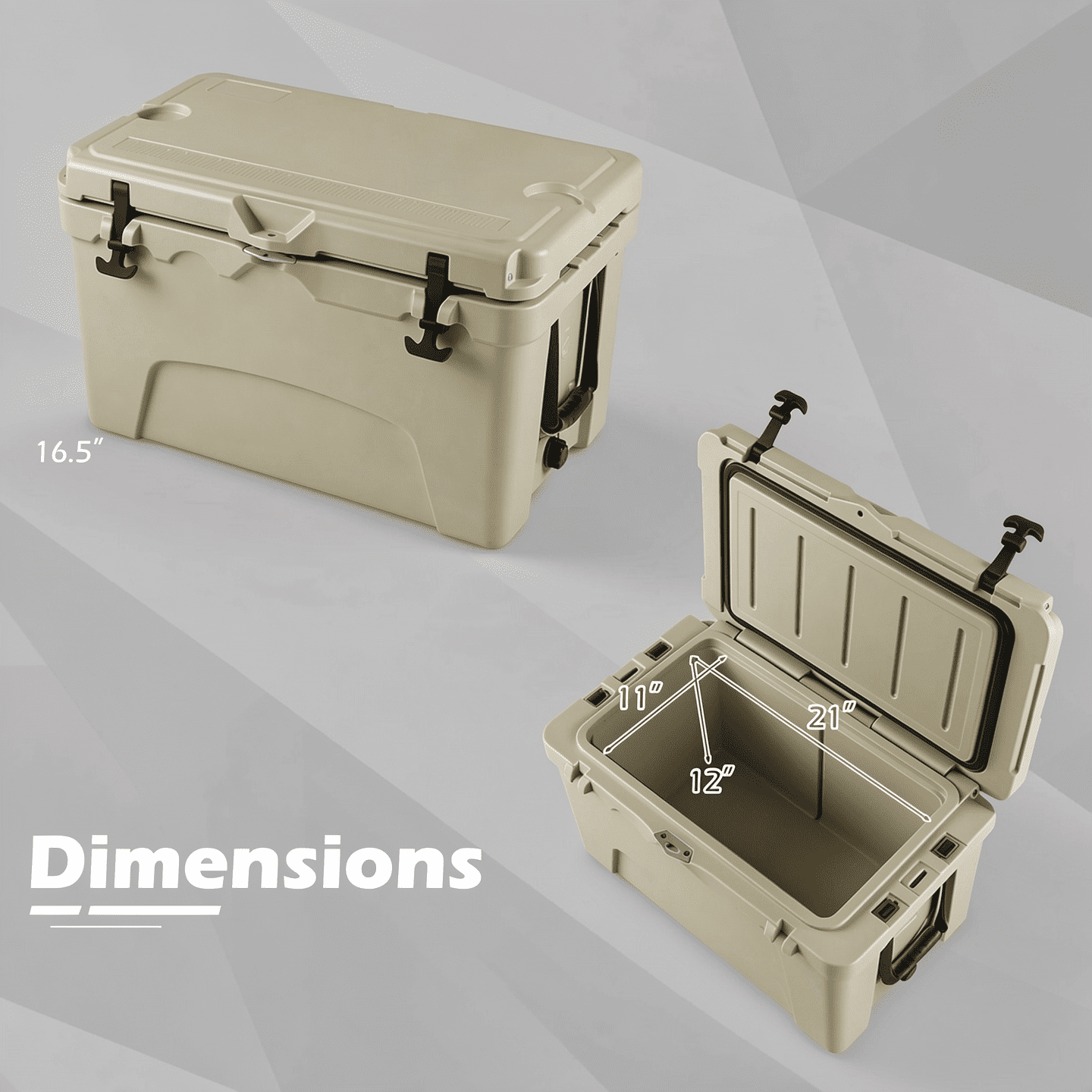 Biotree 45 Quart Portable Hard Cooler Insulated Ice Chest Keeps Cool for up to 6 Days, Khaki