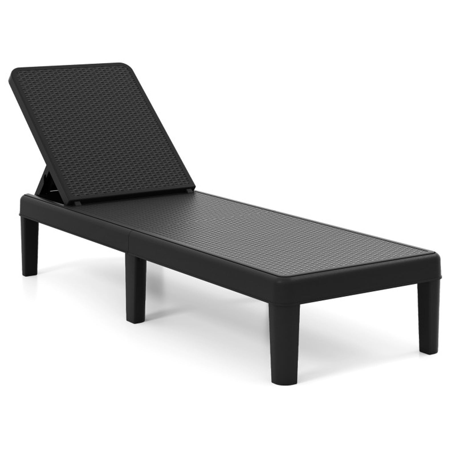 Biotree Outdoor Chaise Lounger Chair with Waterproof Rattan Textured PP Surface and 330 Lbs CapacityBlack