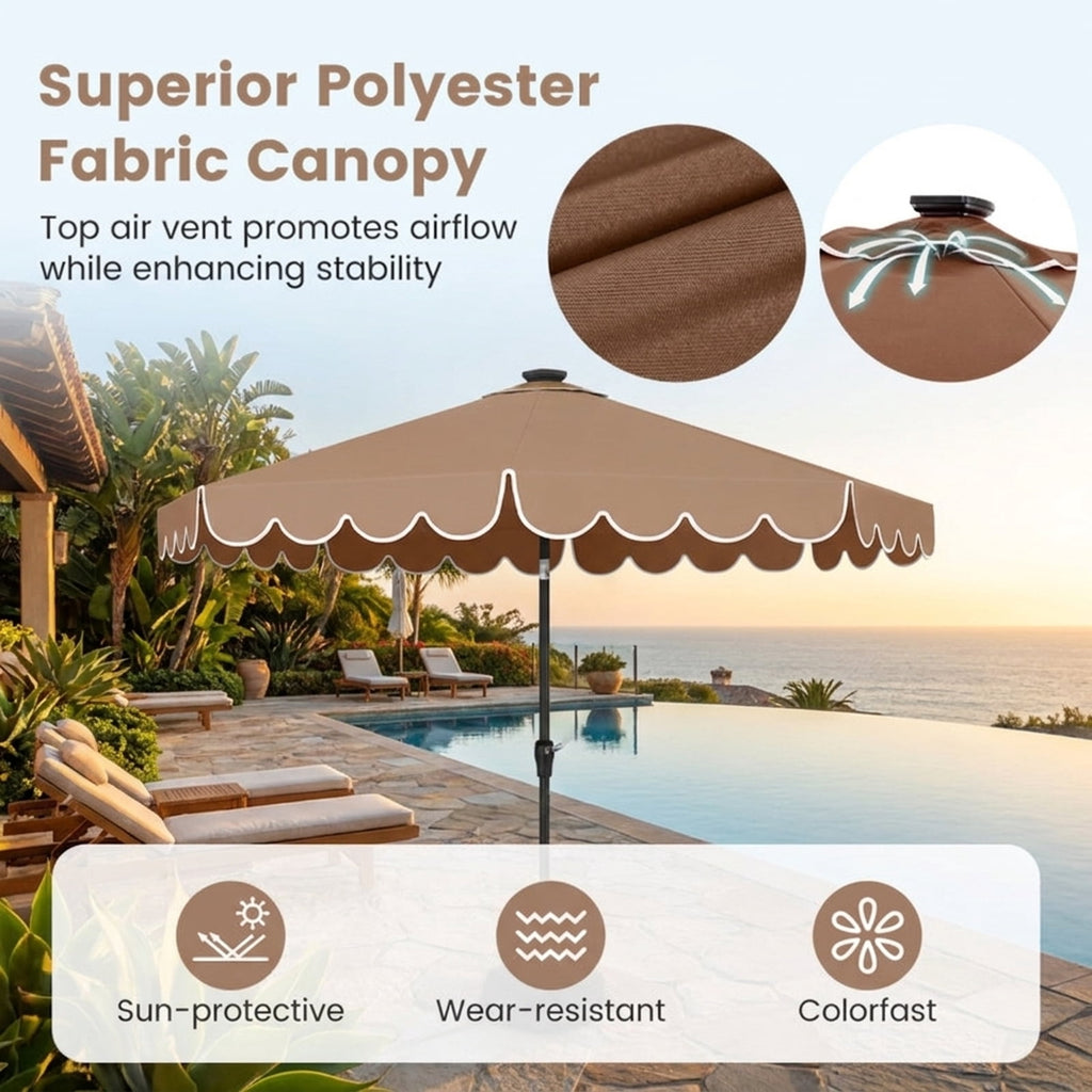 Biotree 9.3 ft Market Patio Umbrella with Crank and Tilt, 8 Sturdy Ribs, Vented Canopy - Coffee for Backyard