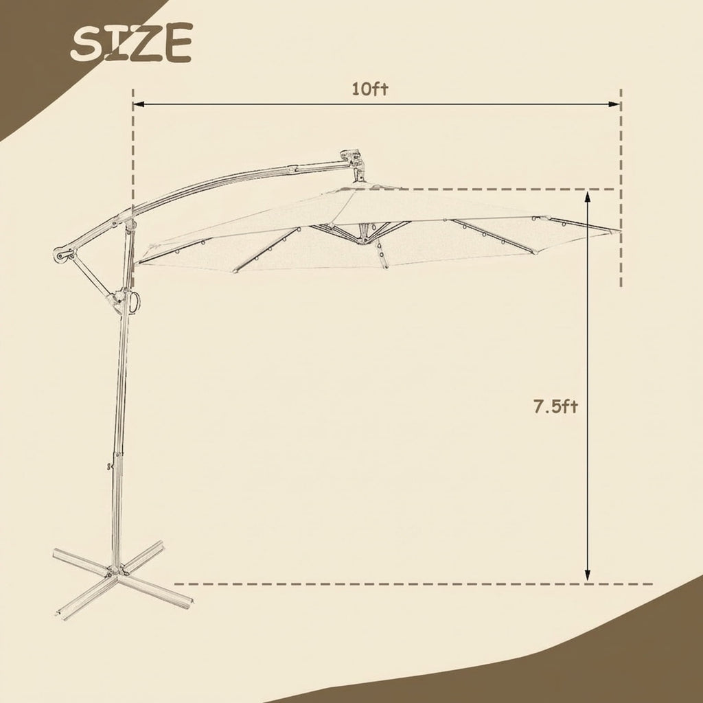 Biotree 10 ft 360¡ã Rotation Solar Powered LED Patio Offset Umbrella without Weight Base-Tan Outdoor Backyard