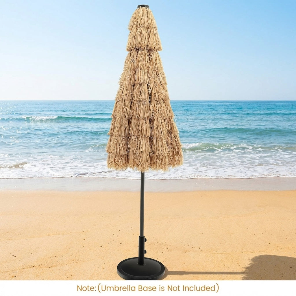 Biotree 9 Feet Solar Powered Thatched Tiki Patio Umbrella with Led Lights. Outdoor Backyard Deck Garden