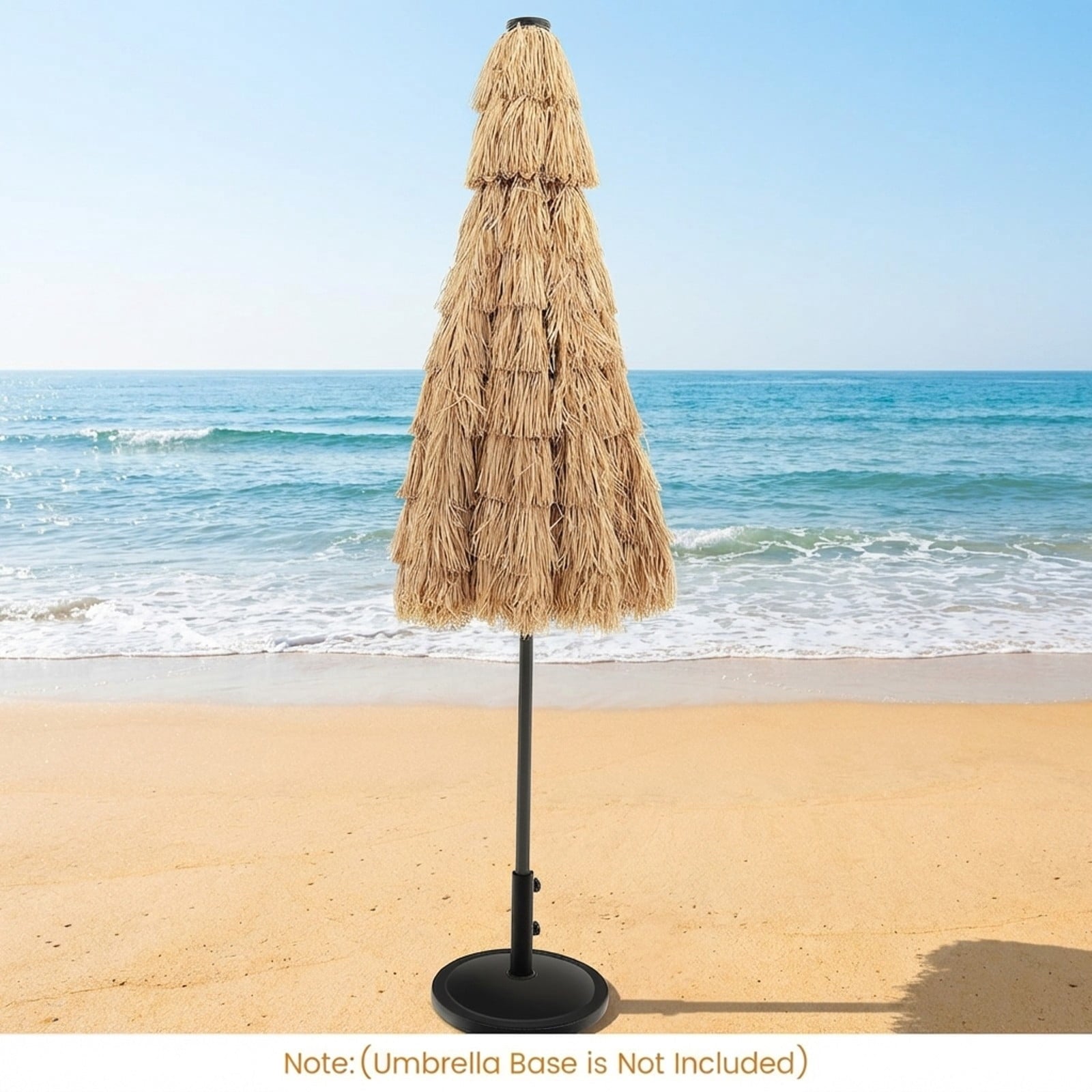 Biotree 9 Feet Solar Powered Thatched Tiki Patio Umbrella with Led Lights. Outdoor Backyard Deck Garden