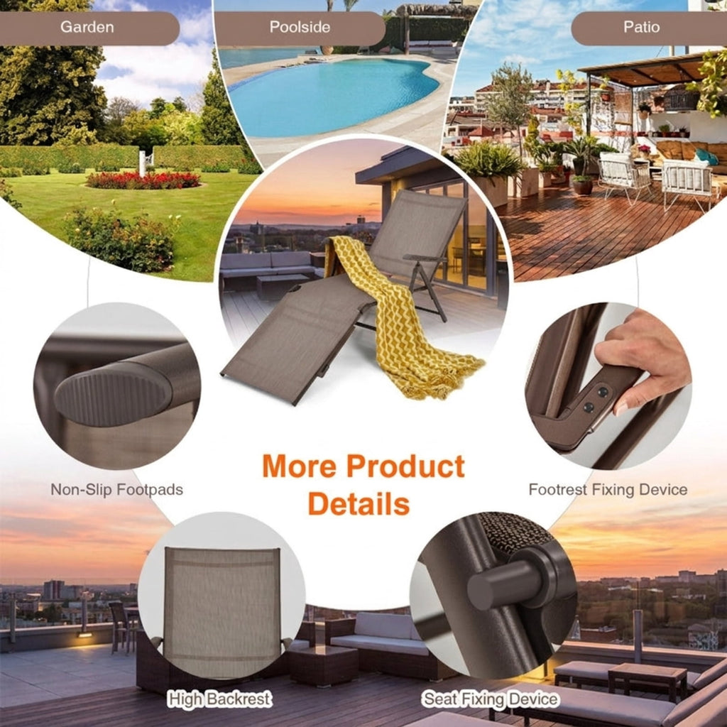 Biotree 2 Pieces Foldable Chaise Lounge Chair with 2-Position Footrest Stackable Patio Chair for Garden BackyardBrown