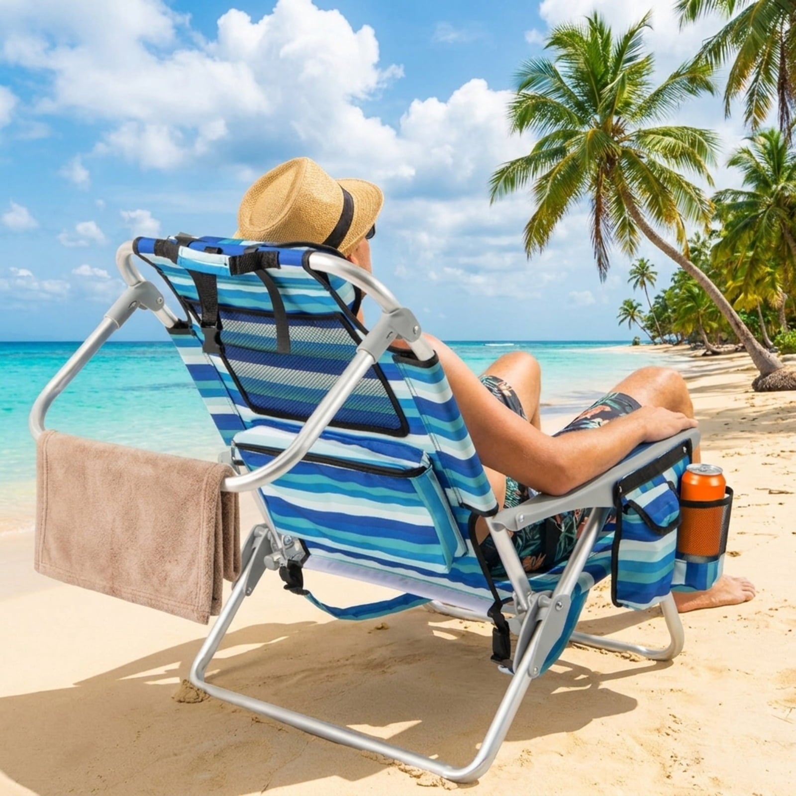 Biotree Set of 1 Folding Beach Chair for Adults with 4-Position Adjustable Backrest Stackable Patio Chair for Garden BackyardBlue