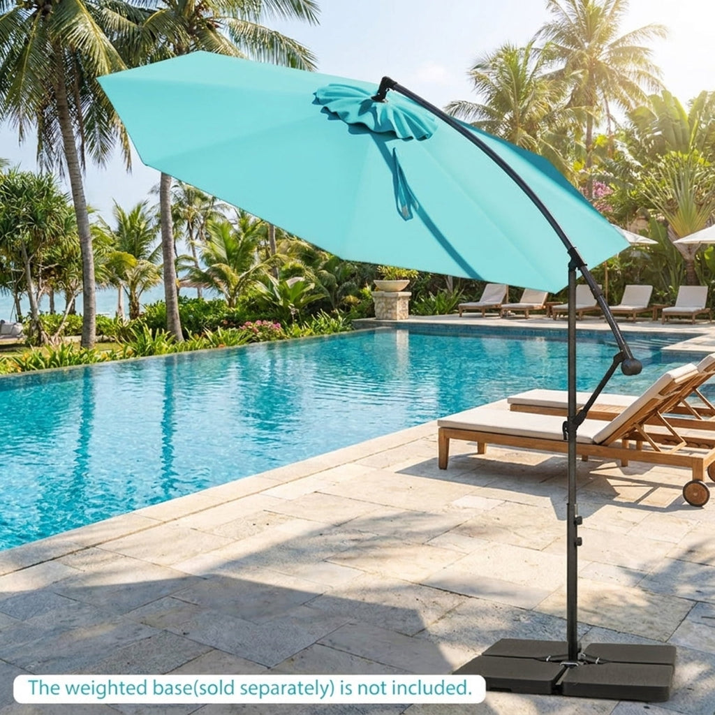 Biotree 10 ft Cantilever Patio Umbrella Offset Hanging with Cross Base, 8 Ribs - Multicolor for Backyard