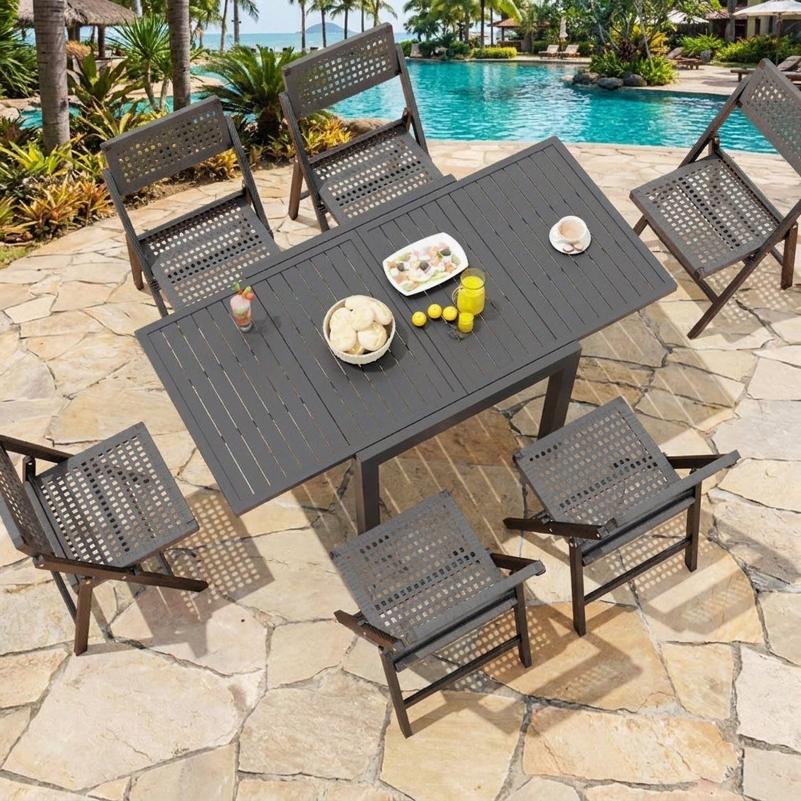 Biotree Expandable Patio Dining Table for 4-6 People, Gray