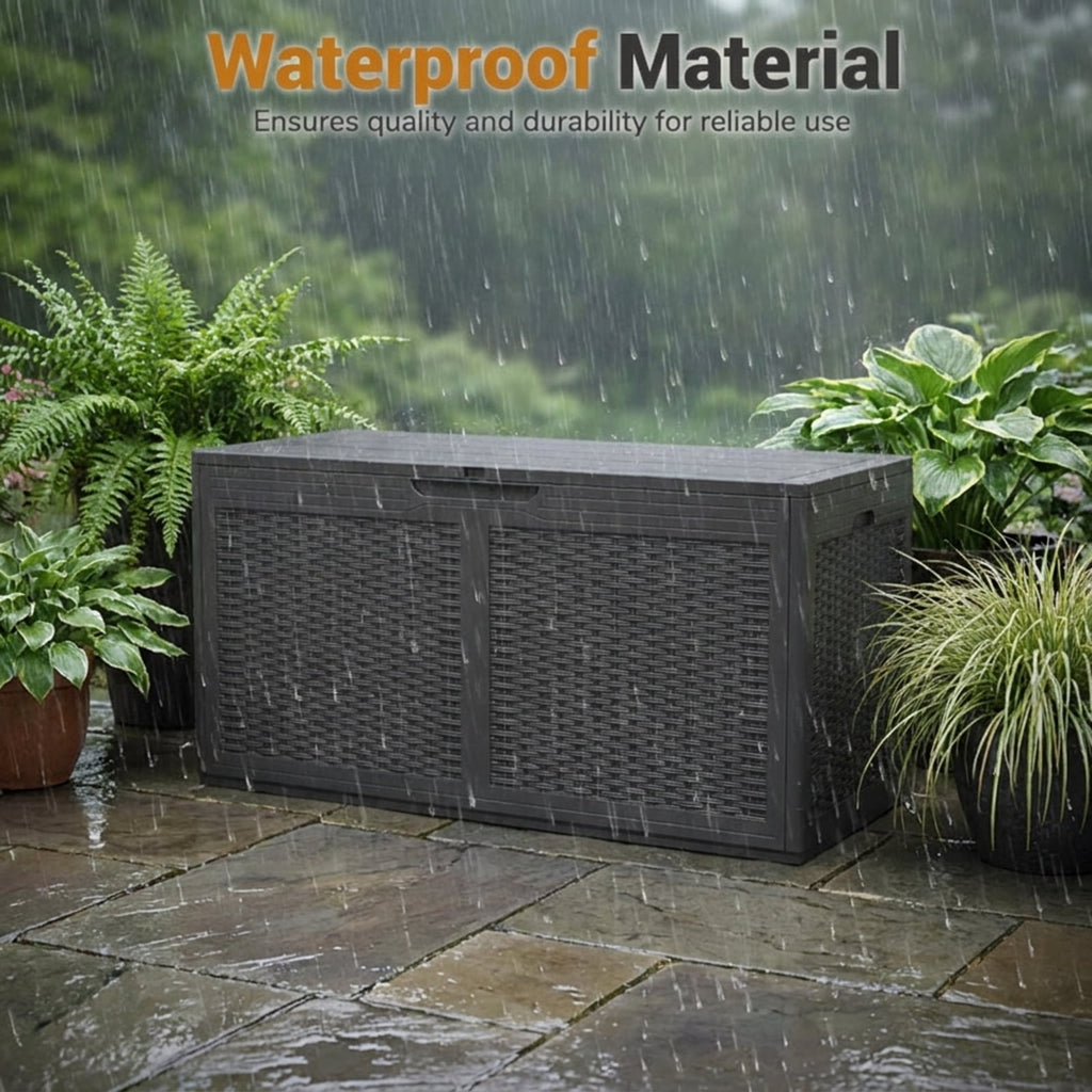 Biotree 100 Gallon Resin Deck Box Outdoor Waterproof Storage Bench Outdoor Waterproof for Patio Deck Garden Cushions, Gray