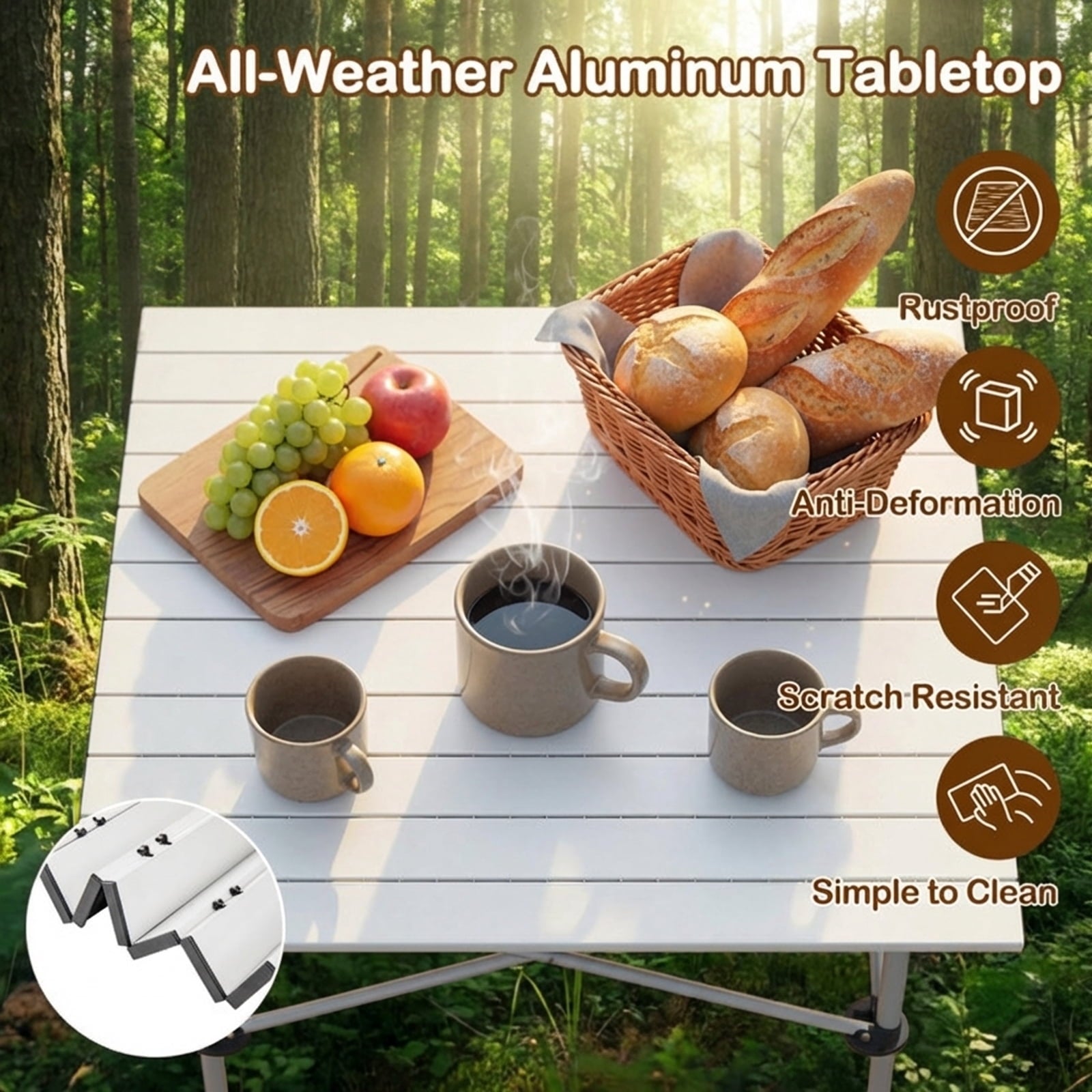 Biotree Lightweight Folding Roll-Up Camping Table with Metal Legs for Hiking Picnic and Beach, Silver