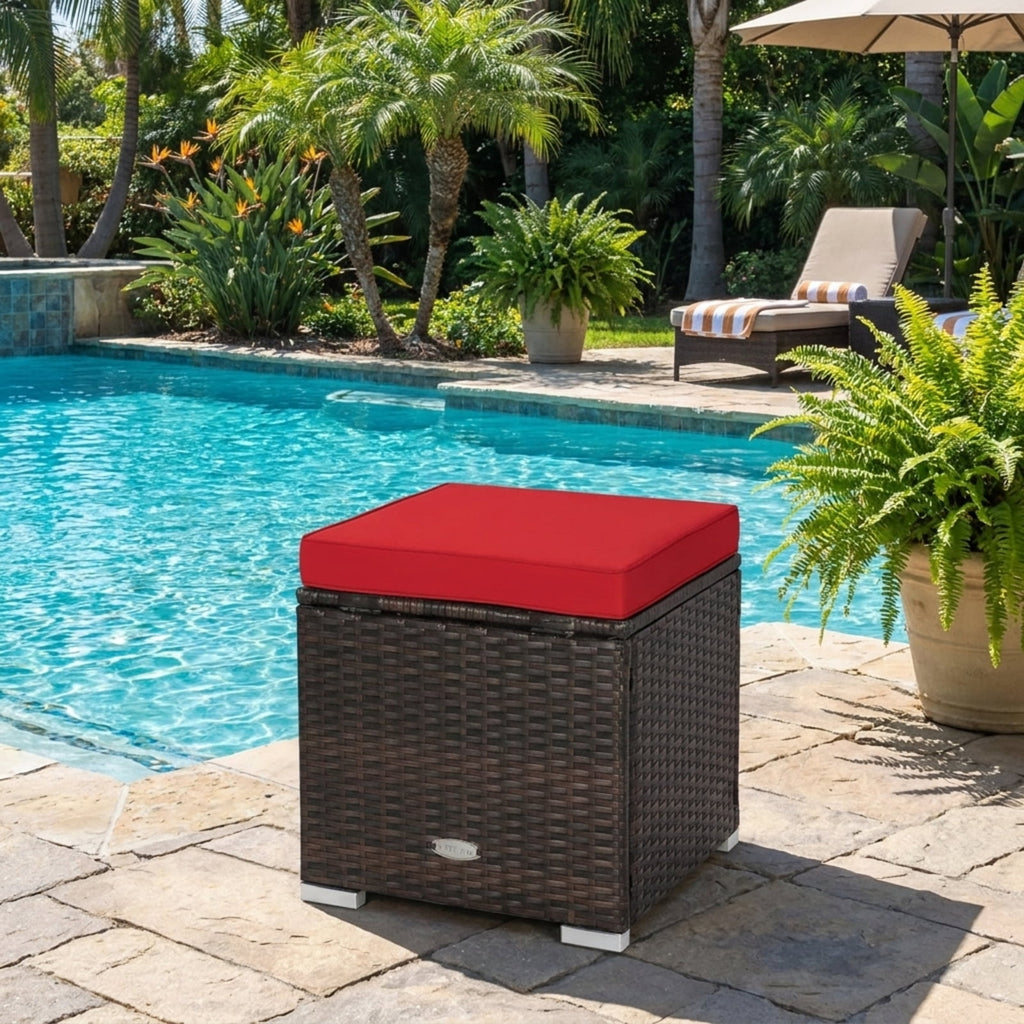 Biotree 2 Pieces Patio Ottoman with Removable Cushions Stackable Patio Chair for Garden BackyardRed